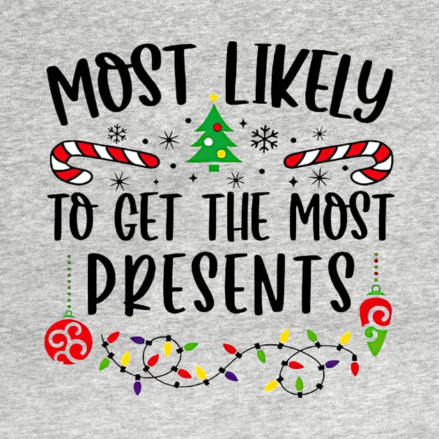 Most Likely To Get The Most Presents Funny Christmas by Mhoon 